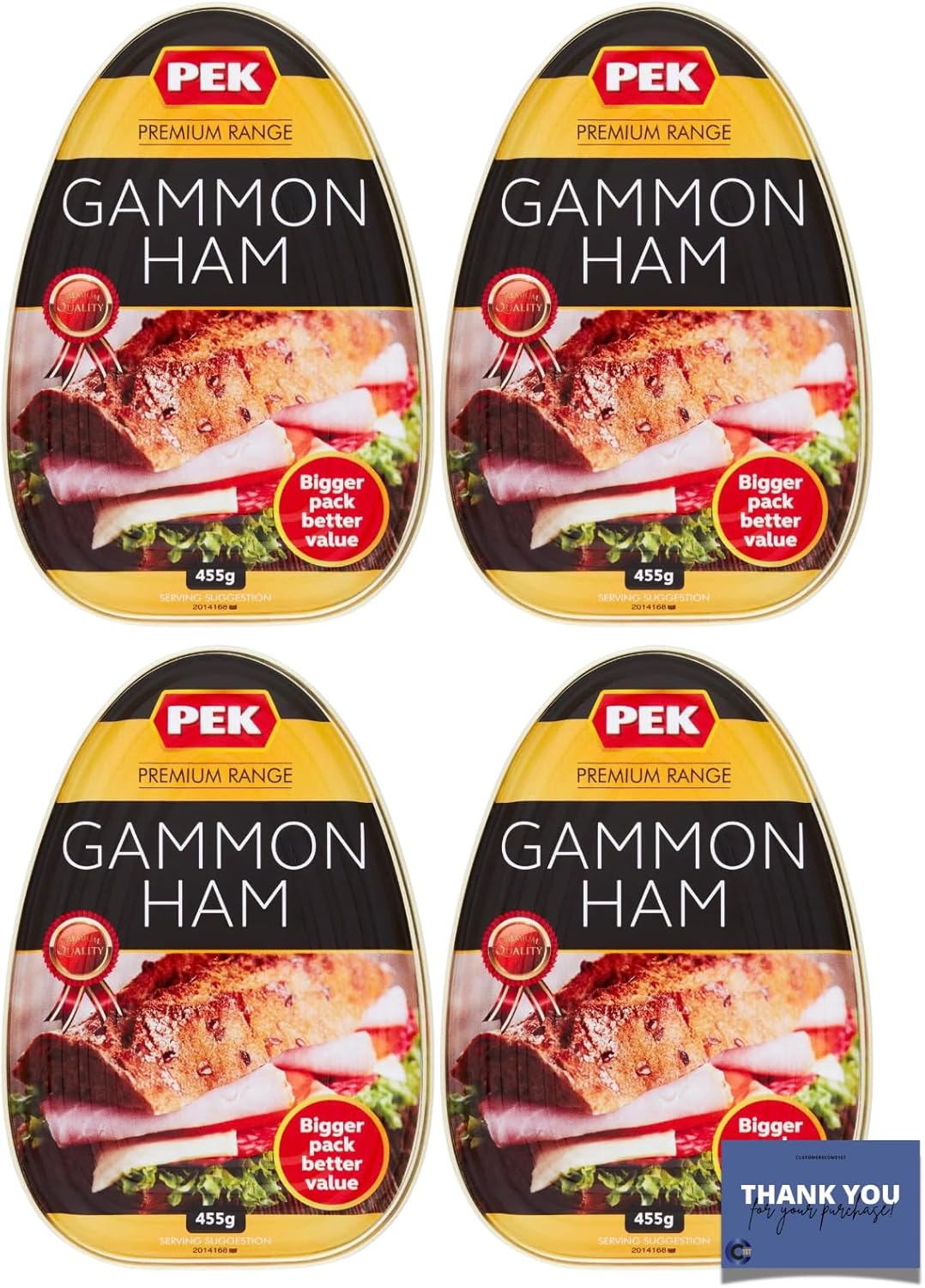 PEK Premium Range Gammon Ham 455g (4 Packs) - Deliciously Tender, Ready to Eat Ham for Sandwiches & Meals