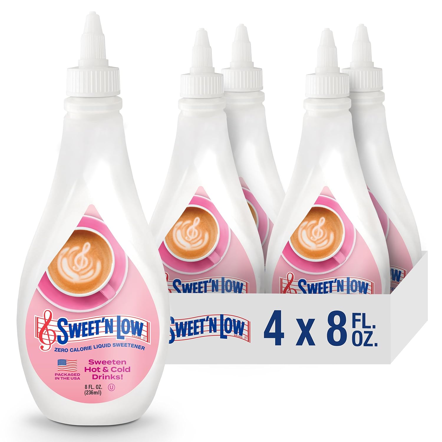 Sweet'N Low Zero Calorie, No Added Flavors or Erythritol, 8-Ounce Bottle (Pack of 4), Straberry, Liquid Sweetener