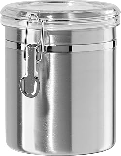 Oggi Stainless Steel Kitchen Canister 52 fl oz - Airtight Clamp Lid, Clear See-Thru Top - Ideal for Kitchen Storage, Food Storage, Pantry Storage. Large Size 5" x 6".