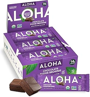 ALOHA Organic Plant-Based Protein Bars | Chocolate Fudge Brownie | Vegan, Gluten-Free, Paleo, Low-Carb, Non-GMO, Soy-Free, 12 Count