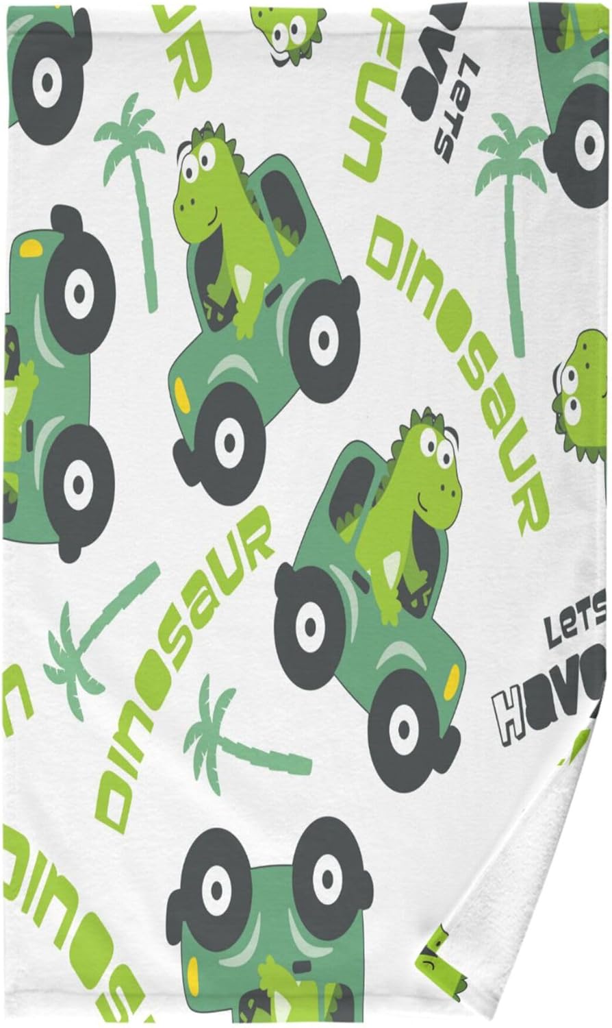 Hand Towels For Bathroom Small Cotton Towels Gym Towels Guest Bath Towels Restroom Hand Towels 16 x 28 in Cute Dinosaur Driving Car Coconaut Tree