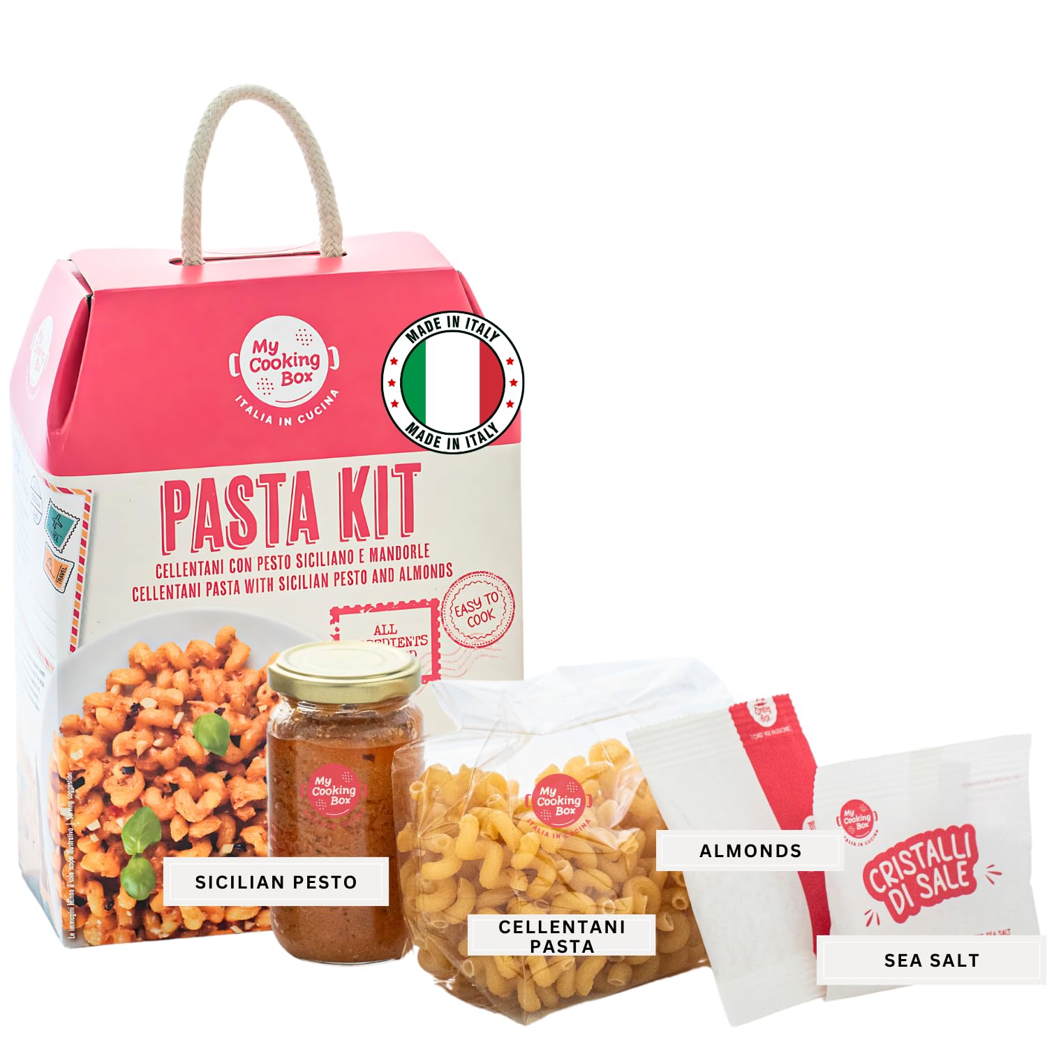 My Cooking Box Gourmet Pasta Dinner Meal Kit Recipe, Cellentani Pasta with Sicilian Pesto & Almonds, Authentic Italian Recipe for 2 Servings, Product of Italy, All the Ingredients Needed in one Box