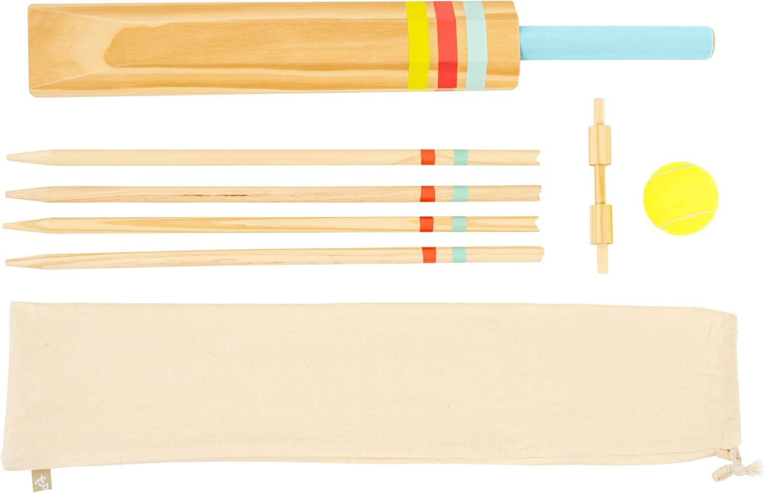 TP Toys Wooden Cricket Set FSC Certified Outdoor Game with Size 0 Bat, 4 Stumps, Bail, Tennis Ball & Fabric Carry Bag for Family Fun