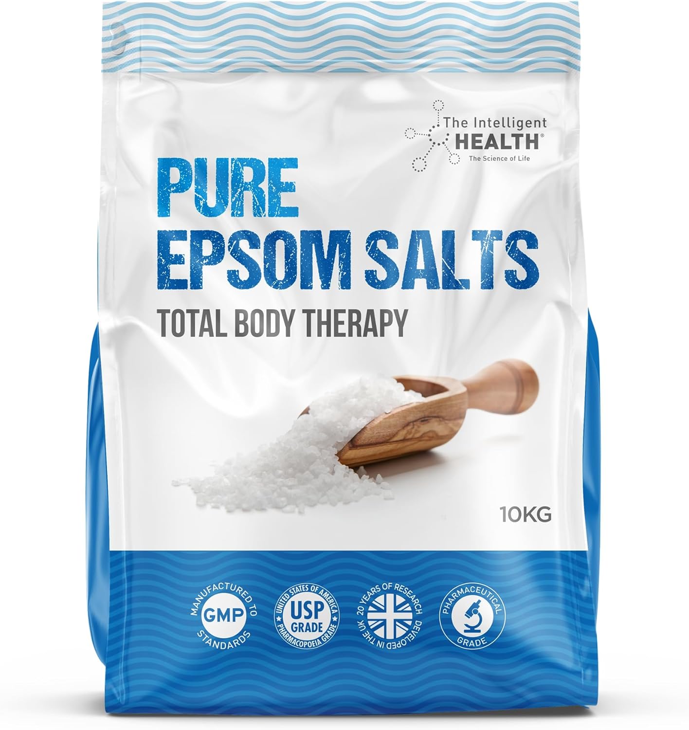 Intelligent Health Pure Epsom Salts 10kg, Total Body Therapy, 100% Pure Premium Quality Magnesium Sulphate Traditional Bath Soak, Fine 1.4mm Easily Dissolvable Grain Size, Vegan Friendly