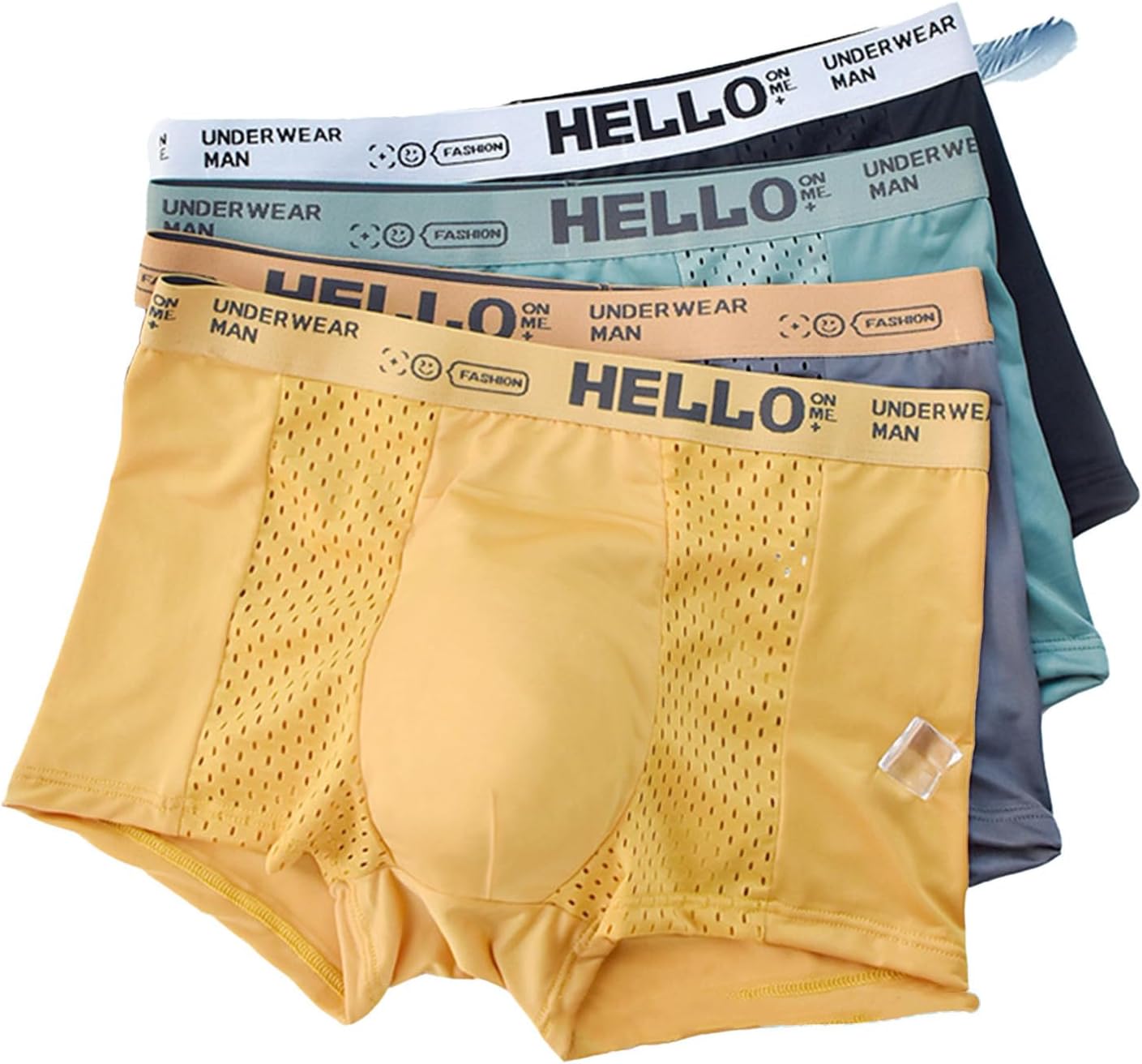 Hello Underwear for Men, Men Lce Silk Mesh Boxer Briefs, Men's Breathable Nylon Trunks for Gym, Travel, Daily Wear