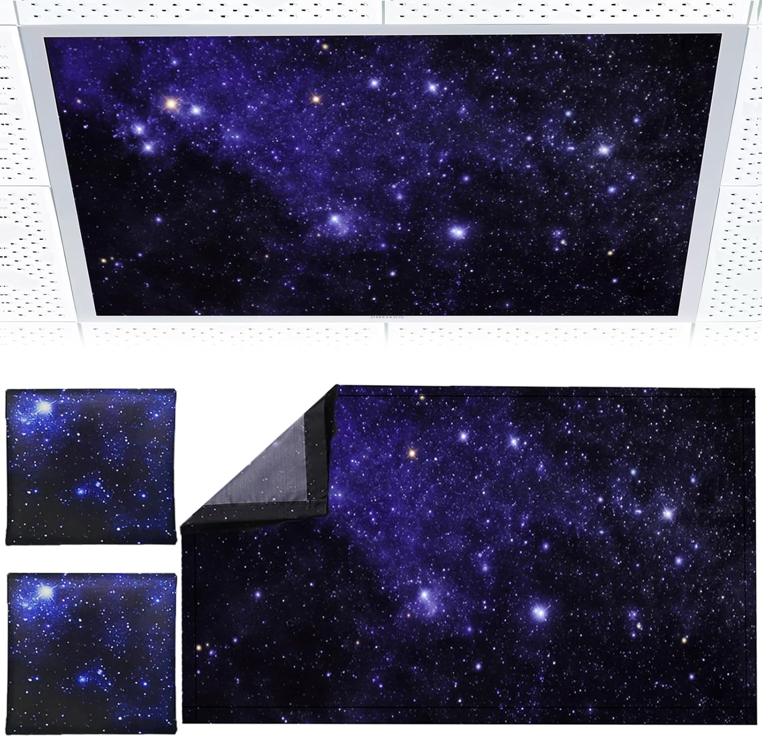 2pcs Fluorescent Light Covers - Light Covers for Ceiling Lights Classroom, Magnetic Light Filters for Office, Hospitals, Home 4 x 2 Feet (starry sky)