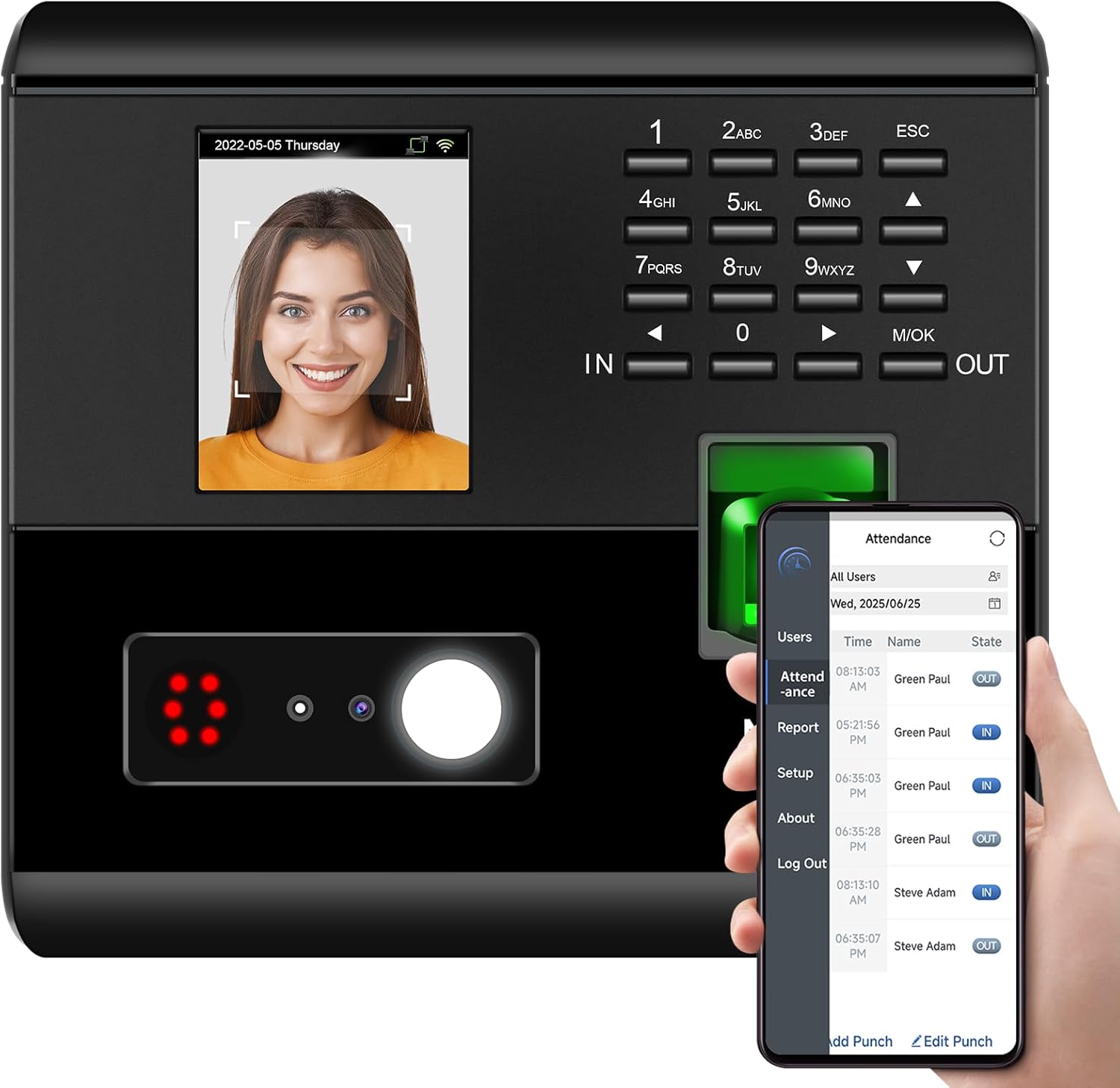 NGTeco Clock in Machine, MB1 Time Clocks for Employees Small Business with Face, Fingerprint, RFID, PIN Punching in One, Office Time Card Machine with APP for iOS Android (0 Monthly Fee)