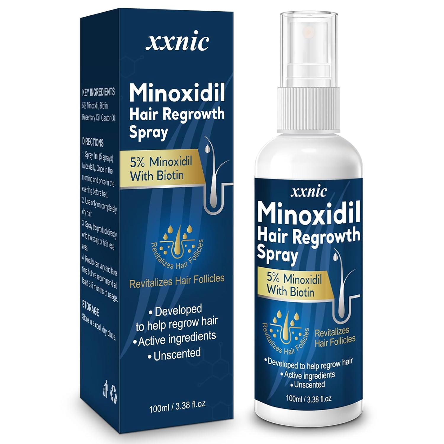 5% Minoxidil Hair Growth Serum, Hair Loss Treatments for Women & Men, Hair Regrowth for Men, Hair Growth Oil Spray, Combat Hair Loss & Thinning Hair, 100ML