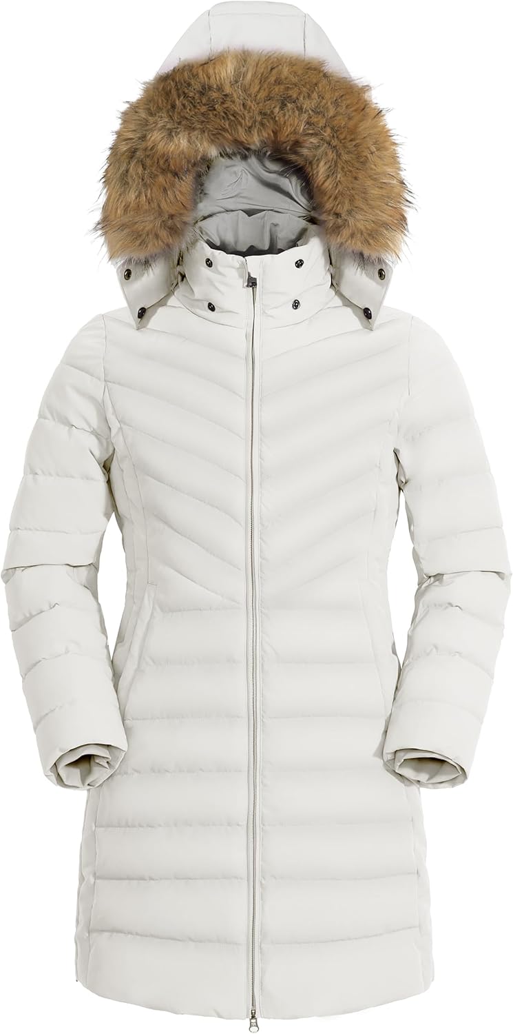 Pioneer Camp Women's Winter Coats Warm Thicken Long Puffer Jacket Waterproof Quilted Parka with Removable Faux Fur Hood