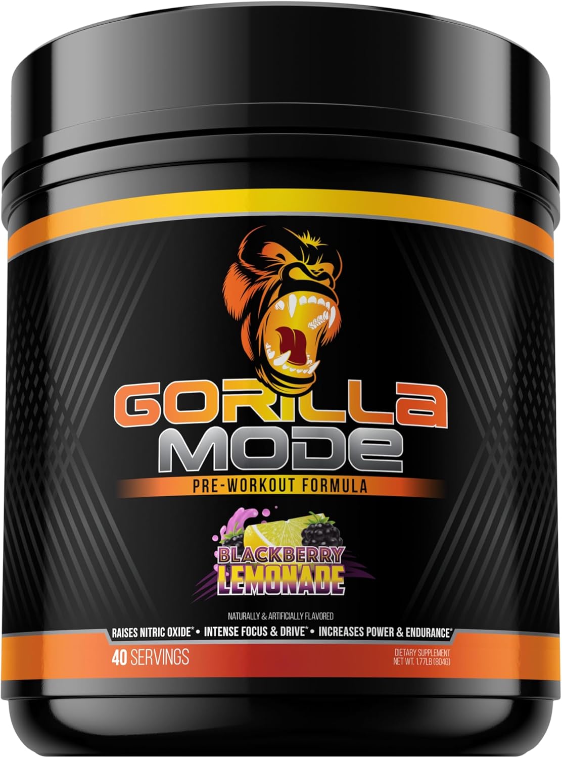 Gorilla Mind Pre Workout - Massive Pumps Laser Focus Energy Power - L-Citrulline, Creatine, L-Tyrosine, Betaine, Hydroprime, Alpha-GPC, 400mg Caffeine, Huperzine A 800g (BlackBerry Lemonade)