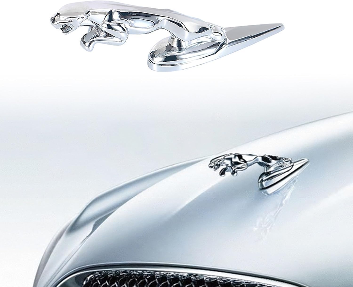 Hood Emblem - Compatible with XE, XF, XJ Jagvar Accessories- 3D Classical Design - Hood Emblem in Chrome/Black Finish(Chrome), JBEM002