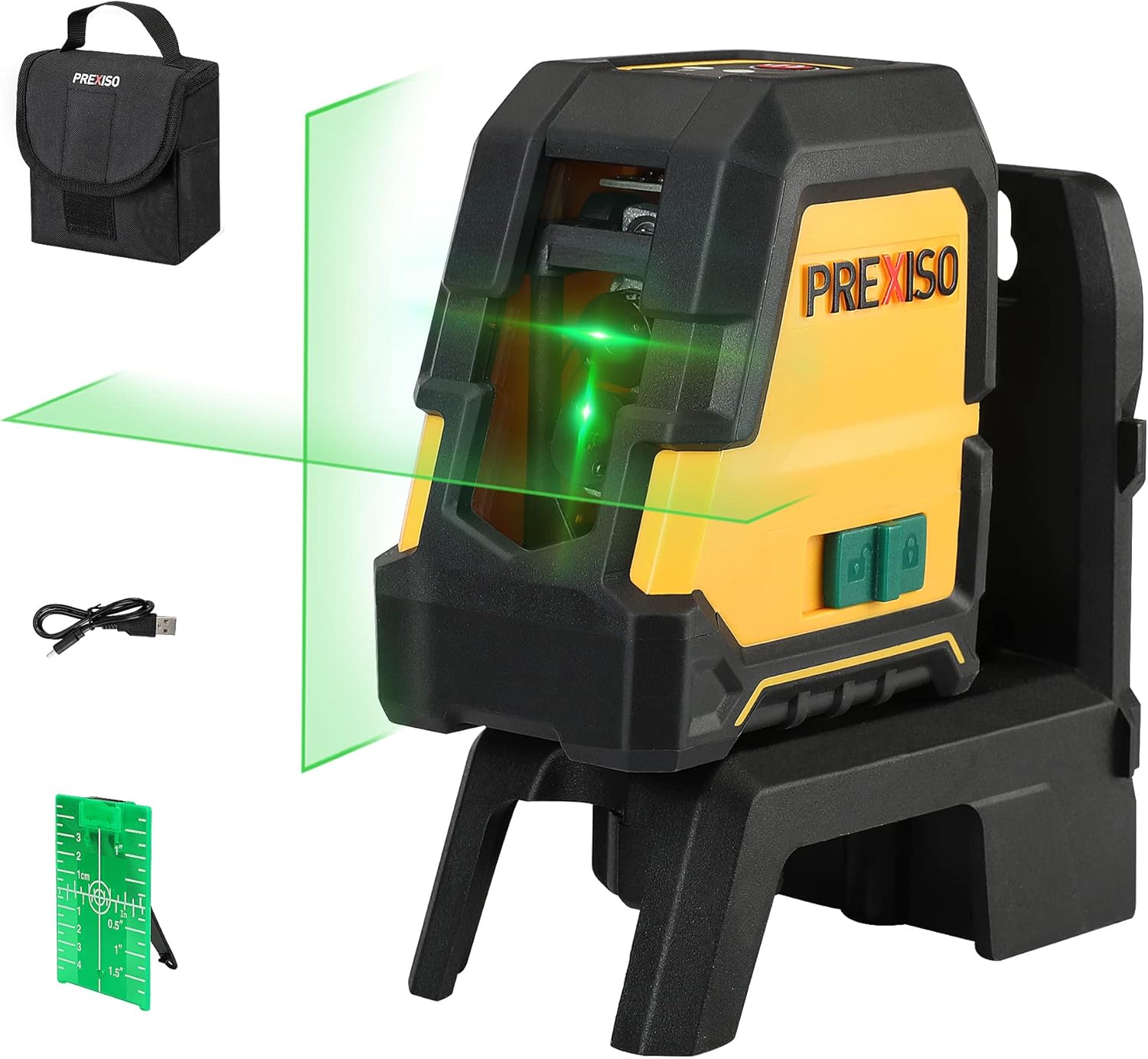 PREXISO 30m Laser Level, Rechargeable Self Leveling Cross Line Green, Horizontal and Vertical Line Laser Level with Magnetic Holder, for Construction, House Decoration(Tripod Not Included)