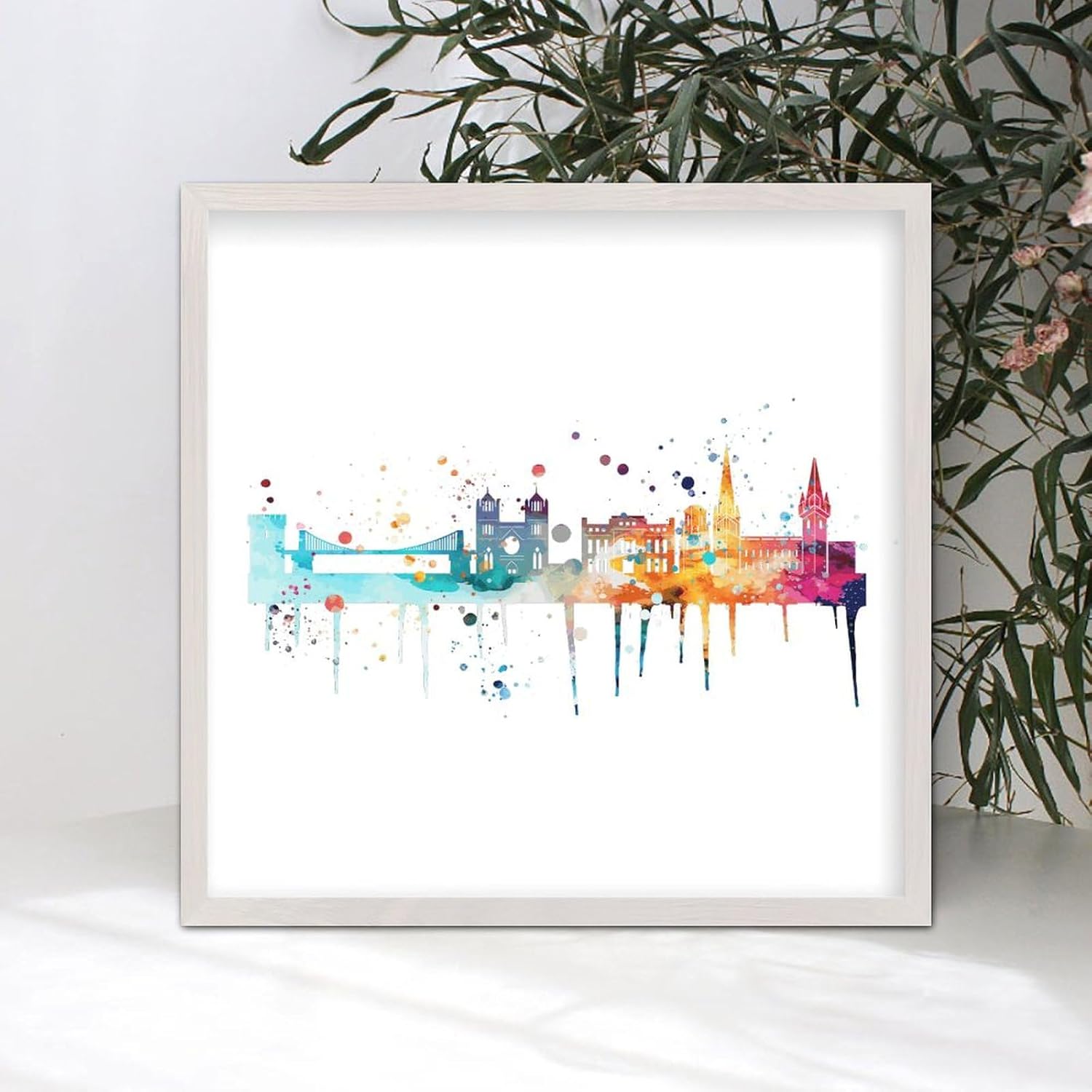 United Kingdom Bristol Skyline Framed Wooden Sign Bristol Cityscape Decor for Living Room Bedroom Office Dorm Farmhouse Rustic Wall Art Home Decor 7"x7"