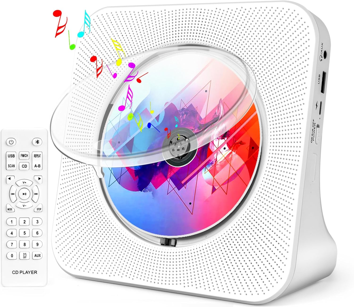 Portable CD Player with Speakers, ROADOM CD Players for Home, Bluetooth CD Player with Stereo Sound,Remote Control,Supports CD/Bluetooth/FM Radio/USB Drive/AUX/Timer/Repeat