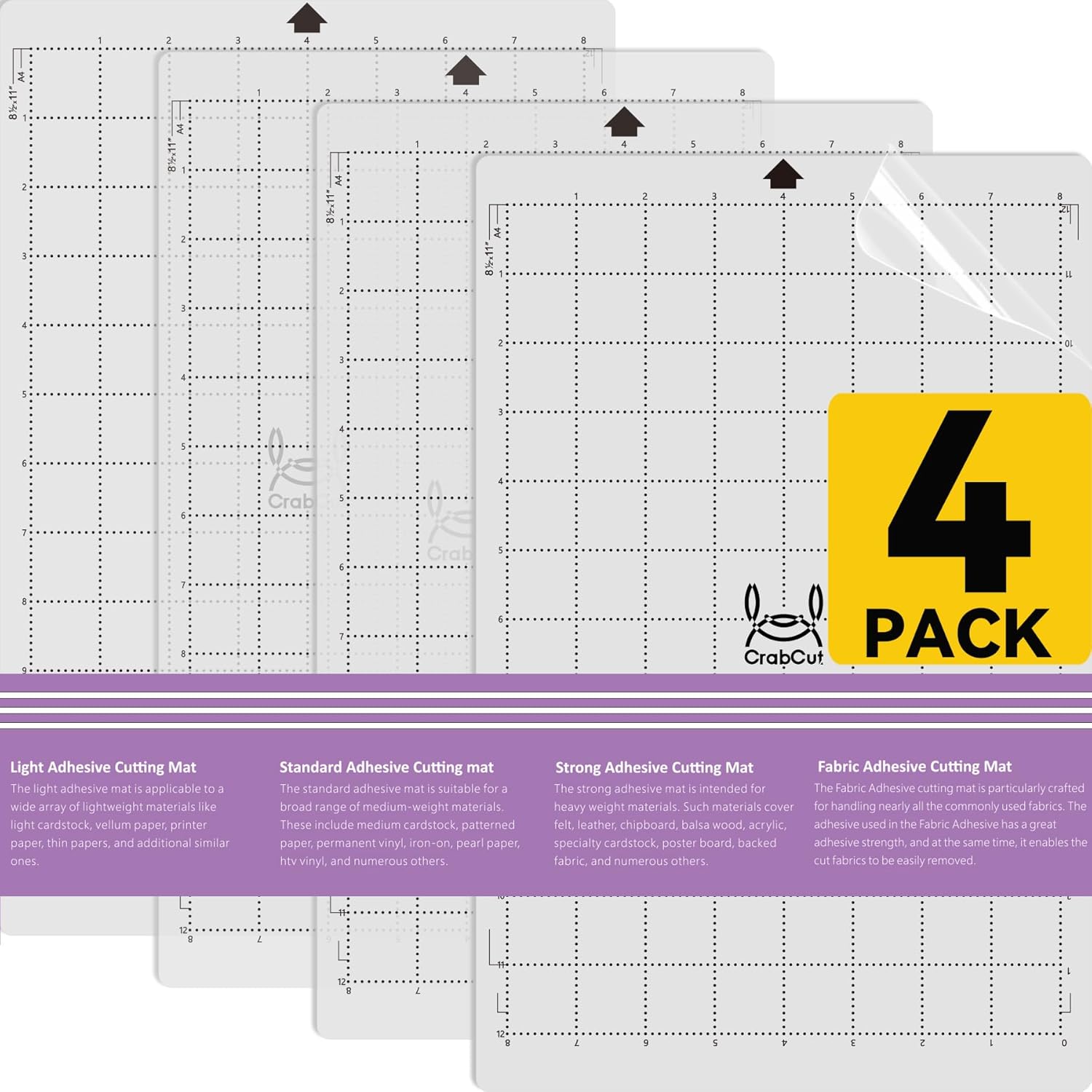 Cutting Mats for Silhouette Portrait 3/4: 8"x12" 4 Pack Standard Stickness Dot Design Durable Long Lasting Replacement Sticky Cut Mat for HTV Vinyl Cardstock Projects