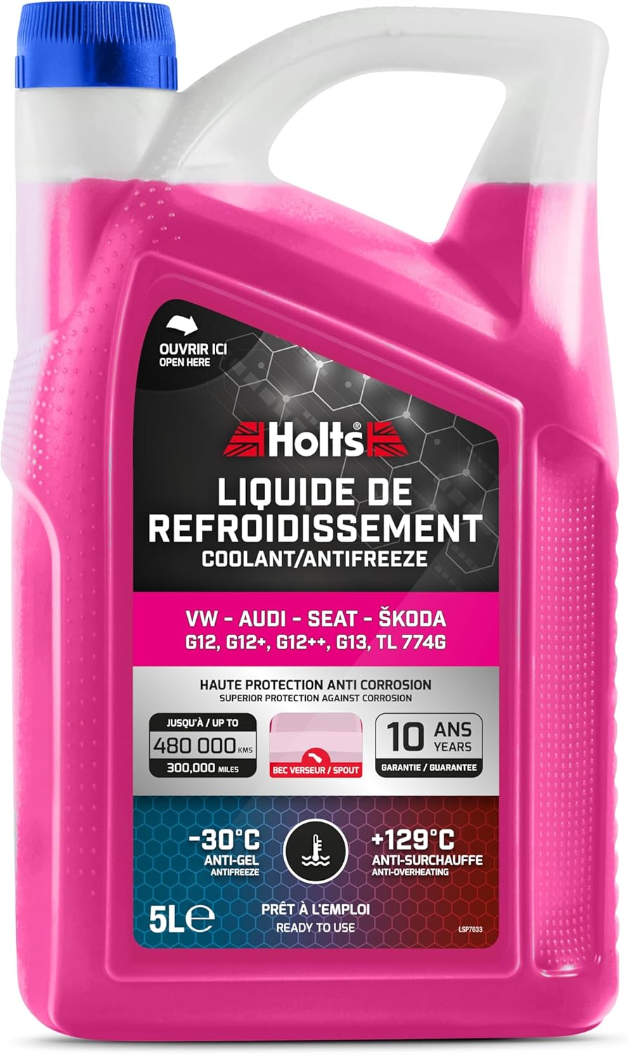 Holts HAFR0006B Antifreeze Coolant for Car VW-Audi-Seat-Skoda G12, G12+, G12++, G13, G12 EVO 10-year 300k mile long life protection to -30°C, Pink, 5 Litre
