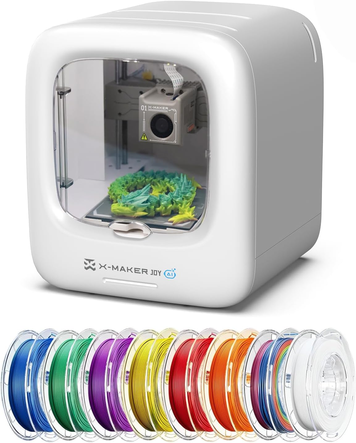 AOSEED 3D Printer for Kids, AI-Powered Fully Assembled 3D Printer with Up to 400mm/s Speed, Auto Leveling, 1500+ Models & 16+ Modules, Includes 8 PLA Filaments for Home and School Use, X-MAKER JOY AI+