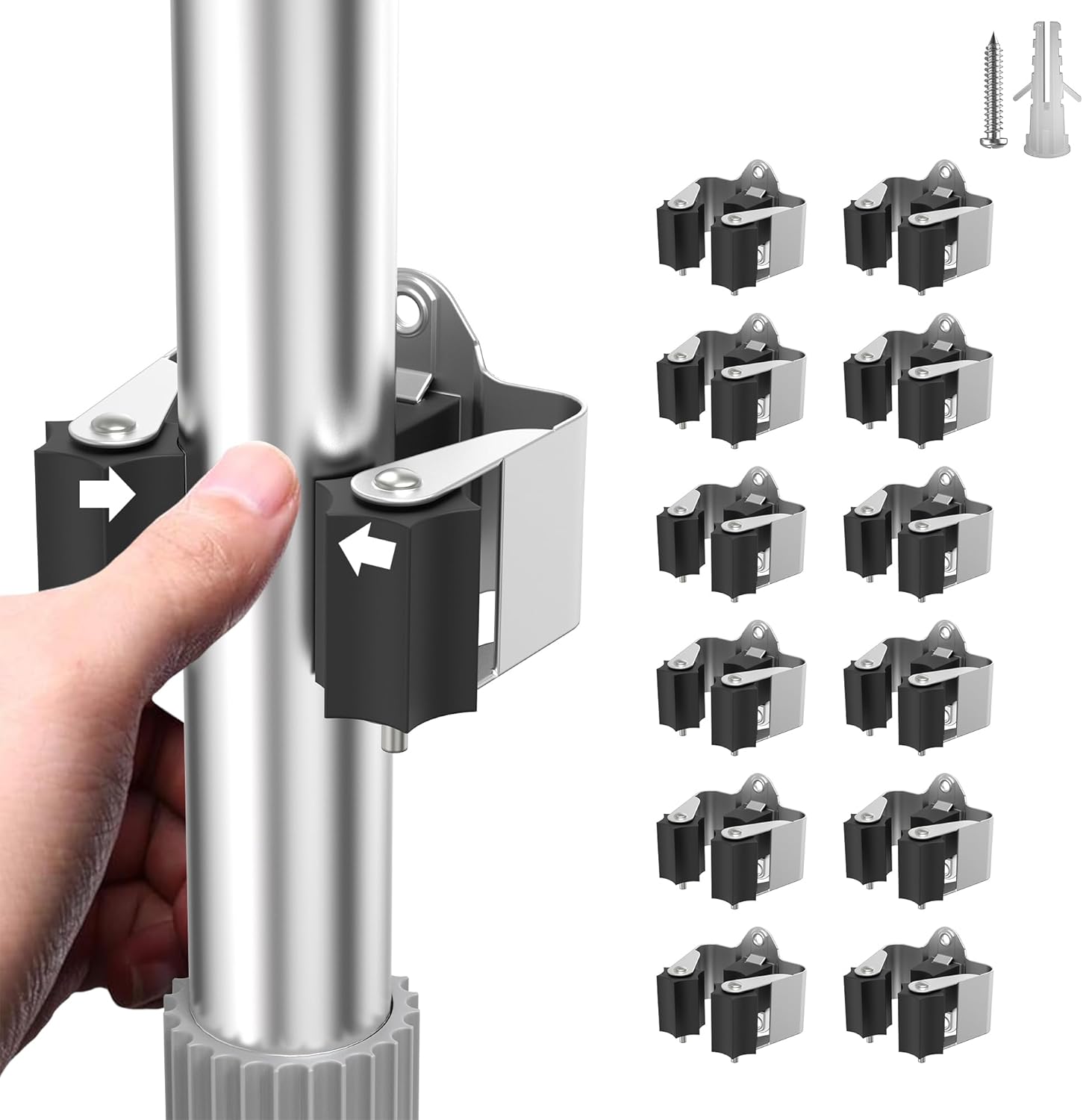 Broom Holder Wall Mount – 12-Pack Broom Rack with Star-Shaped Rubber Rollers & Nickel-Plated Brackets for Strong Grip and Long Life – Ideal for Garden Tools Organization