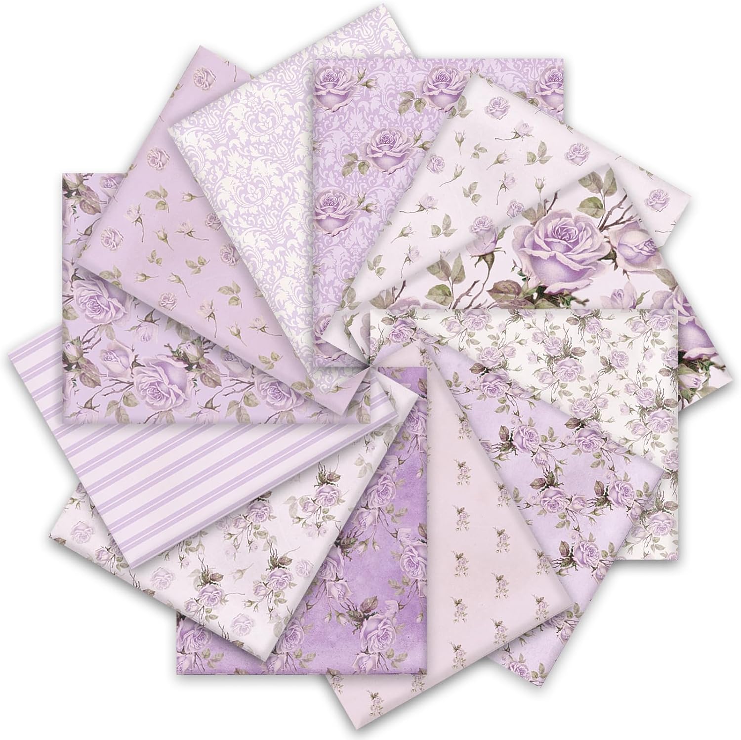 Whaline 12 Pcs Vintage Floral Cotton Fabric Bundles 18 x 22 Inch Retro Floral Fat Quarters Purple Flower Quilting Patchwork Sewing Fabrics for DIY Handmade Crafting Home Party Decor