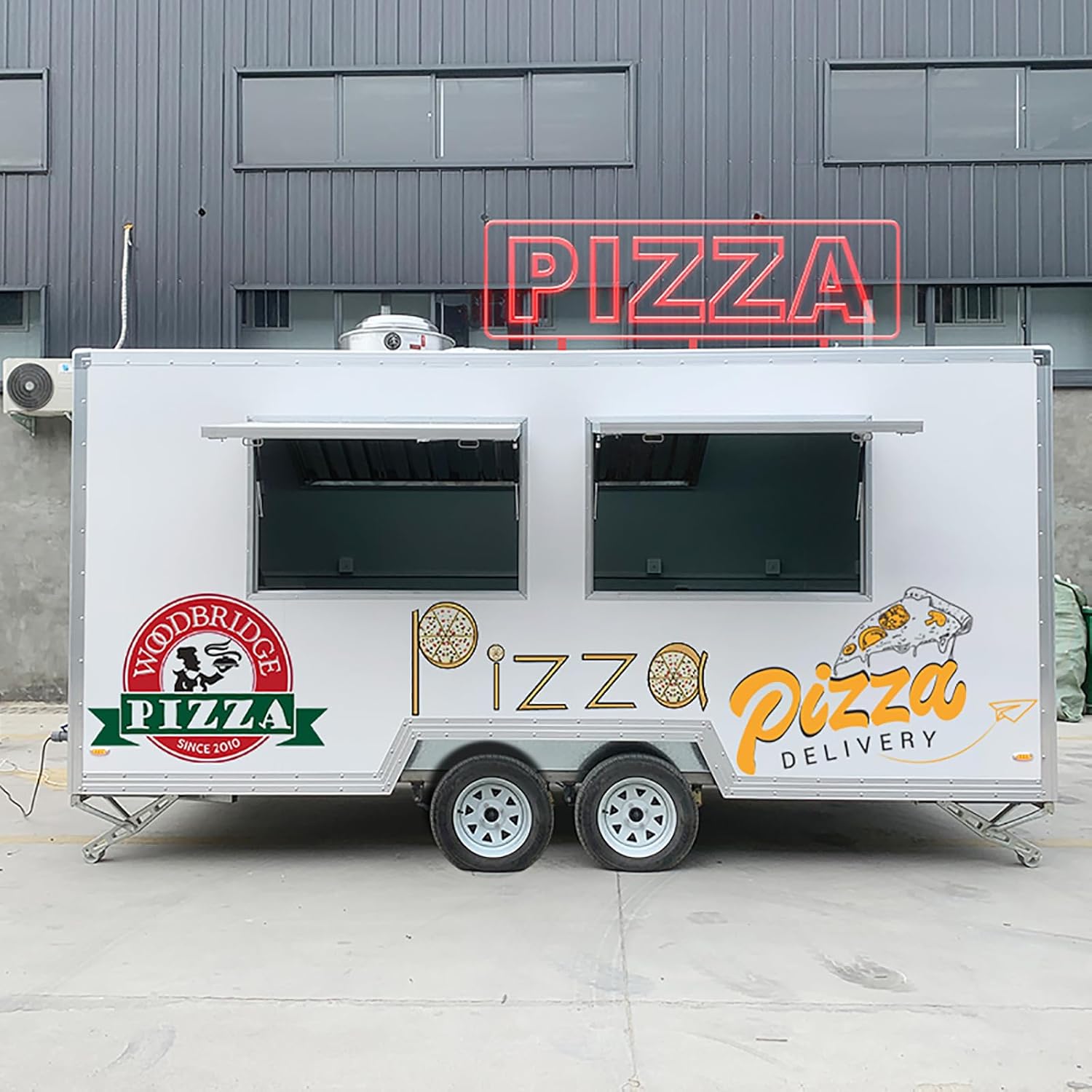 13FT Mobile Pizza Trailer, Custom Small Standard Concession Fast Food Trailer with Fully Equipped Kitchen