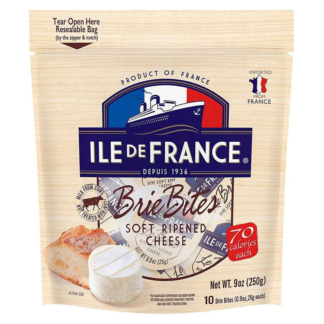 Generic Ile De France Imported Brie Bites Cheese from France -0.9 oz- Pack of 10