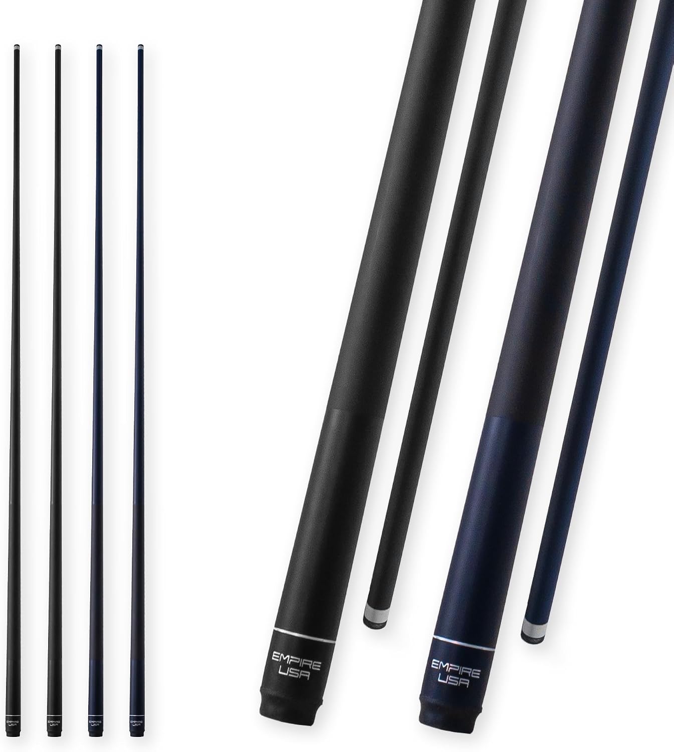 Set of 4 57" Fiberglass Graphite Composite Billiard Pool Cue Sticks (Black or Blue, Weight from 19oz, 20oz)