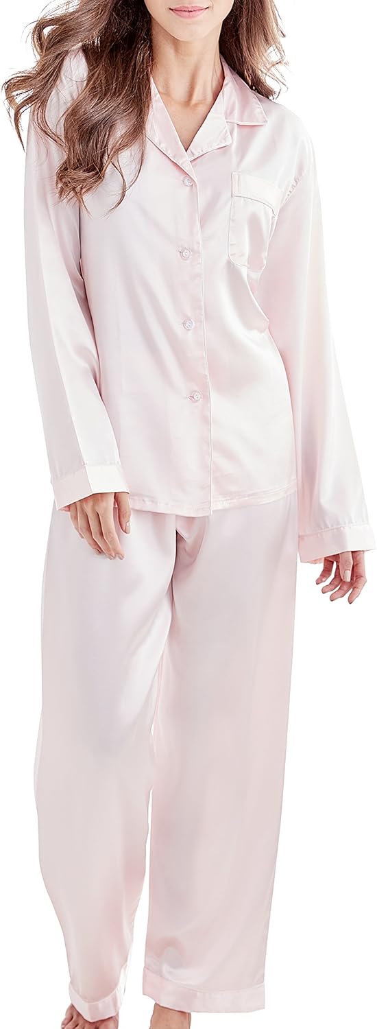 Women's Pyjama Set Satin Long Sleepwear Nightwear Loungewear