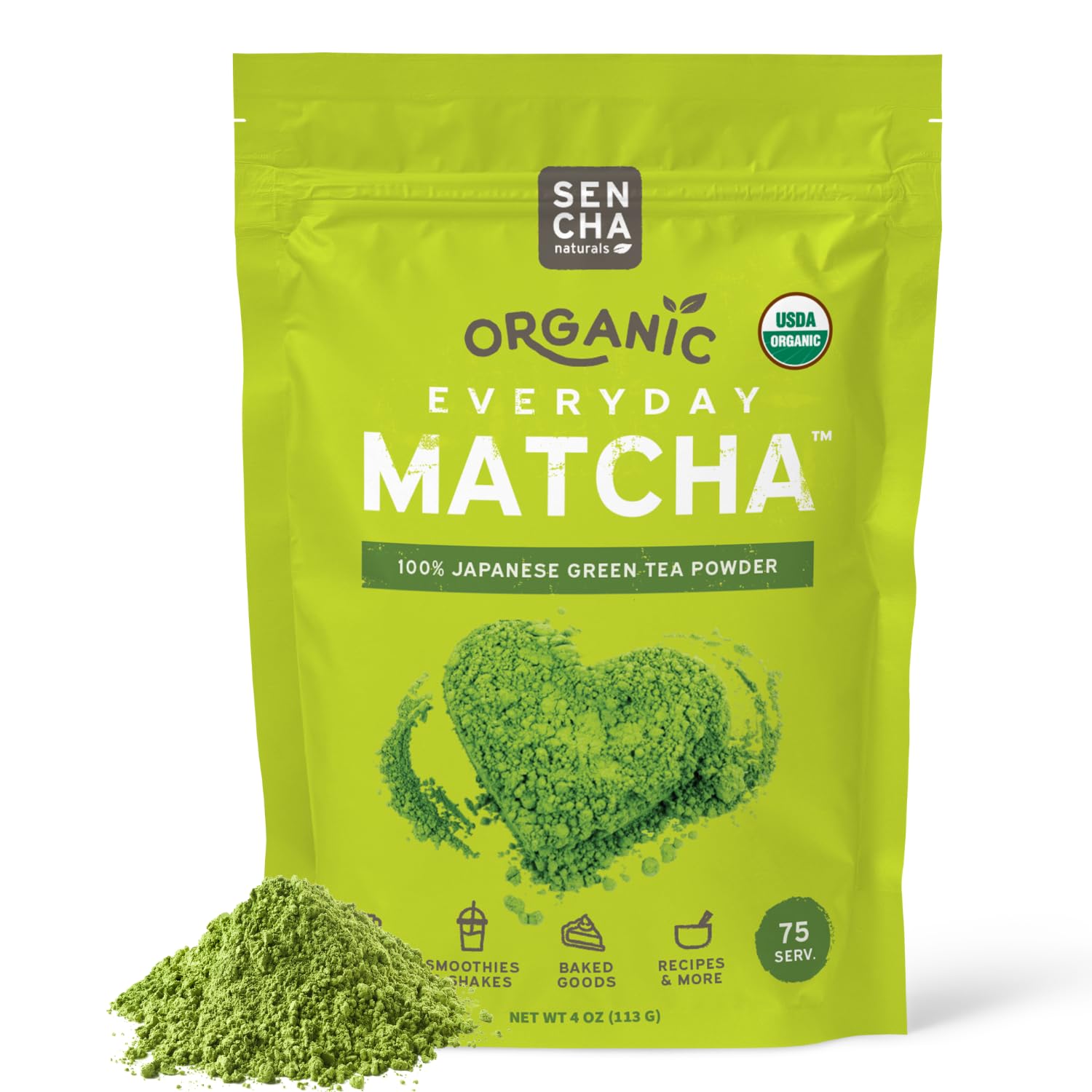 SEN CHA Naturals Organic Matcha Powder, Authentic Japanese Green Tea, Premium First & Second Harvest Culinary and Ceremonial Grade Matcha Powder, Lattes & Baking, 4oz Bag (1 Pack)
