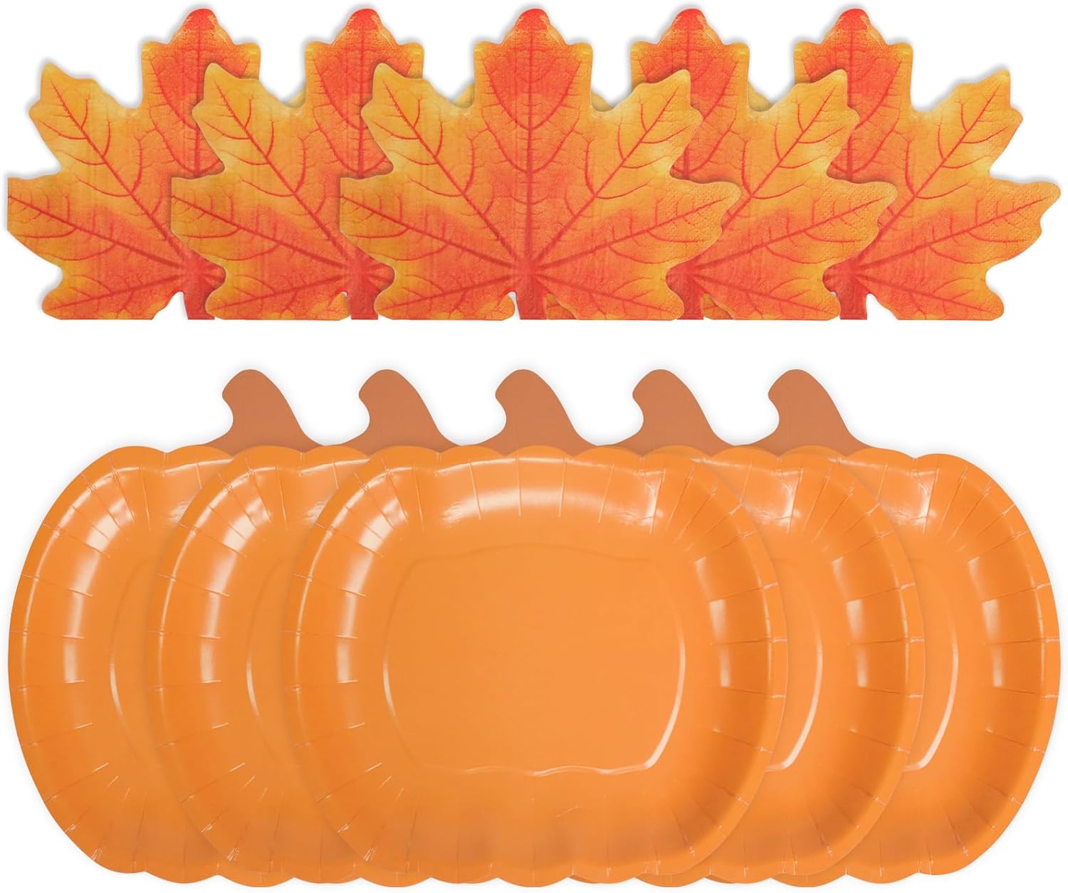 100pcs Thanksgiving Party Plates Napkins Thanksgiving Party Supplies Fall Pumpkin Plates Maple Leaves Napkins Paper Disposable Tableware Set for Autumn Party Serves 50