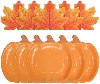 100pcs Thanksgiving Party Plates Napkins Thanksgiving Party Supplies Fall Pumpkin Plates Maple Leaves Napkins Paper Disposable Tableware Set for Autumn Party Serves 50