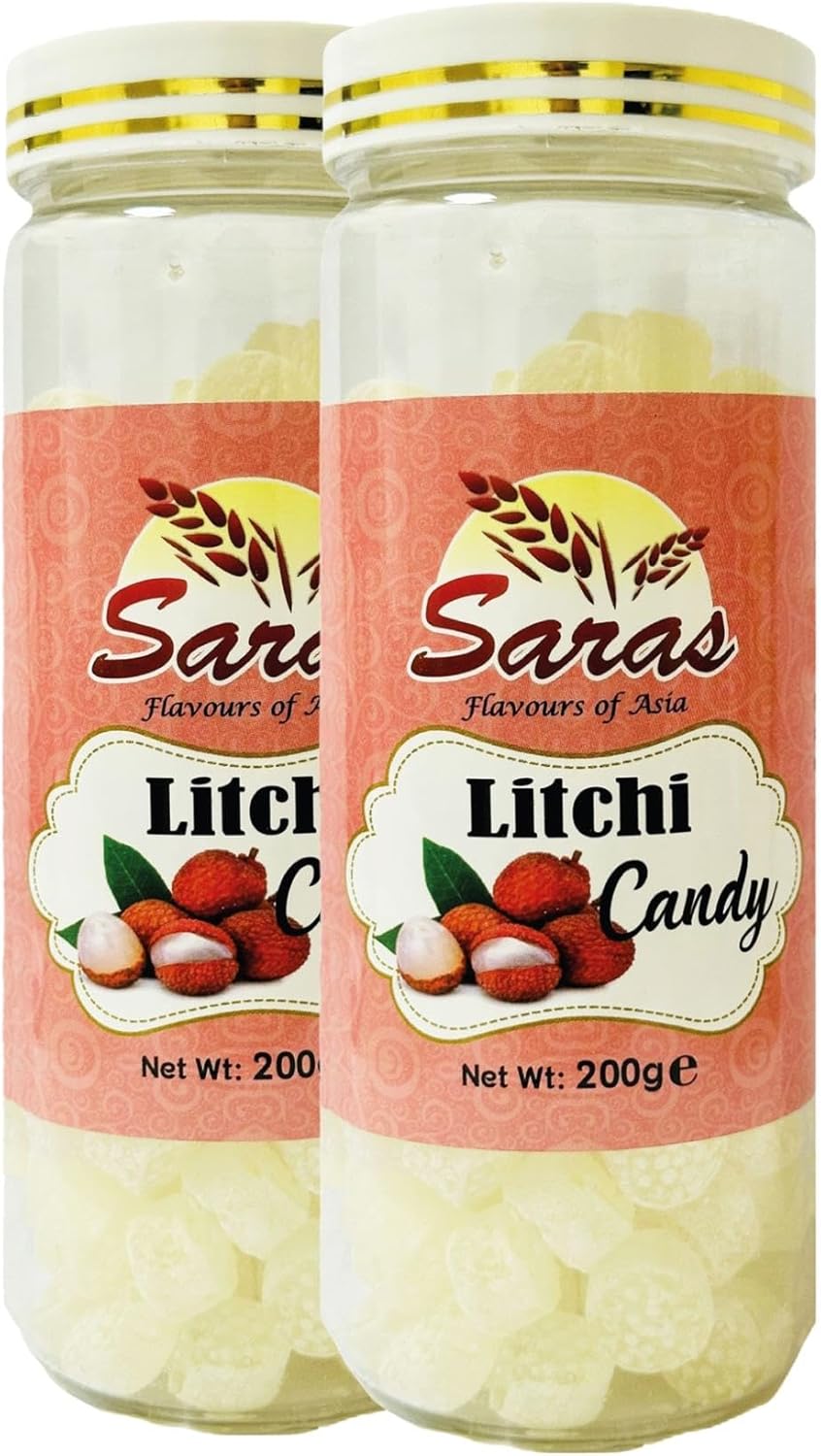 Saras Candy Litchi (Lychee) 200g (Pack of 2) | Exotic Lychee Flavour | Sweet Fruity Treat | Indian Digestive Candy | Ideal for Snacking Anytime