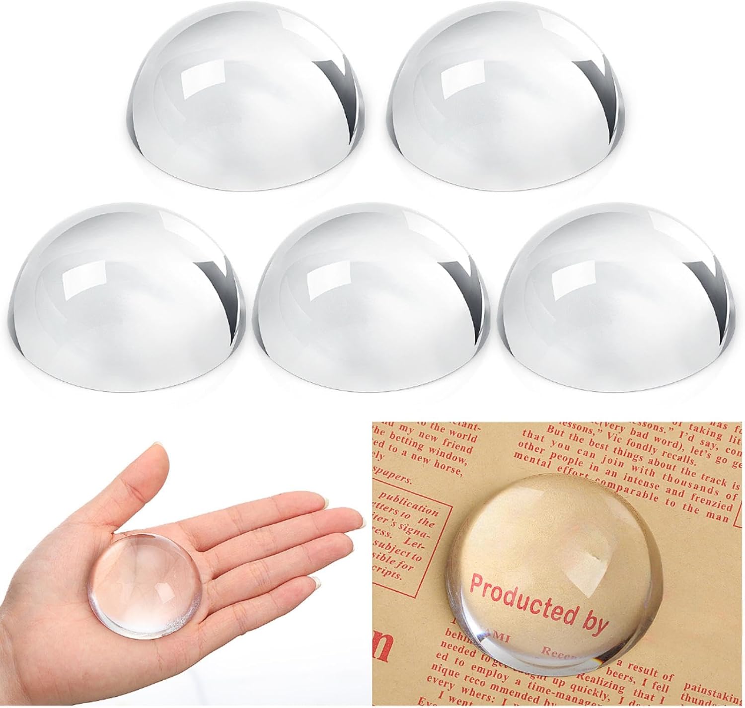 6 Pcs Crystal Dome Magnifier Paperweights Glass Paperweight Reading Magnifying Glass Clear Optical Half Ball Lens for Office Desk Home Gift(1.97 Inch)