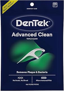 DenTek Triple Clean Advanced Clean Floss Picks, No Break & No Shred Floss, 150 Count, (Packaging May Vary)
