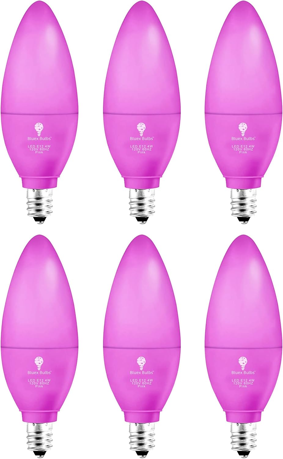 6 Pack BlueX LED Candle Pink Light Bulb - 4W (40Watt Equivalent) - E12 Base Pink LED Pink Bulb, Party Decoration, Porch, Home Lighting, Holiday Lighting, Chandelier Light Bulbs, Candelabra Bulbs