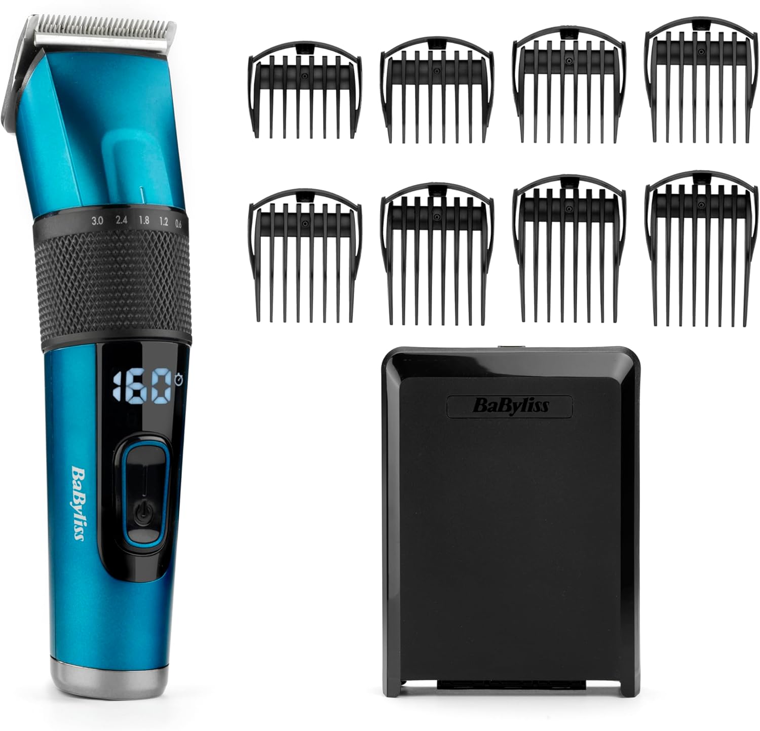 BaByliss Japanese Steel Digital Hair Clipper, Lithium Cordless/Corded, 45 Cutting lengths, LED screen, blue