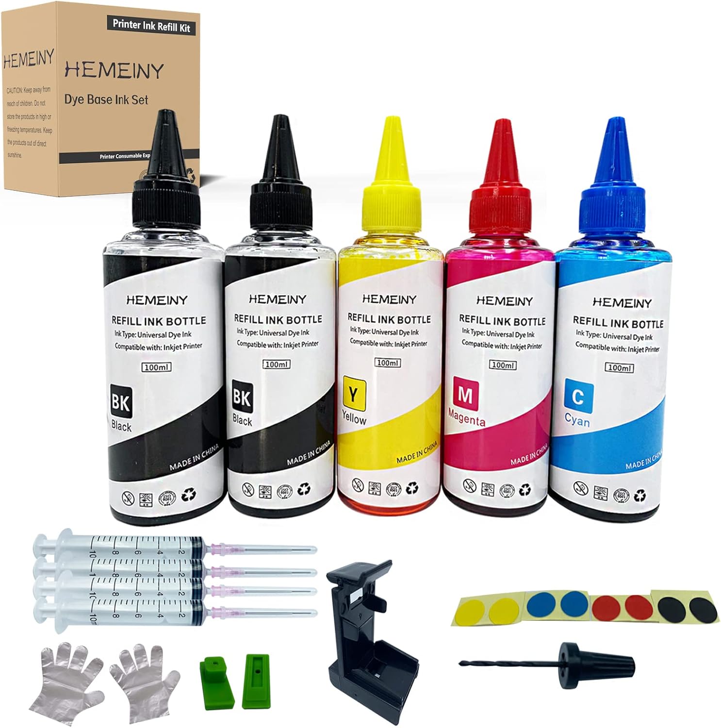 HEMEINY 500ml Ink Refill Kits Compatible with H-p Ink Cartridges 308 308XL 305XL 304XL 303XL 302XL 301XL 300XL 650XL 350XL 351XL 901XL 62XL 21XL 22XL Series