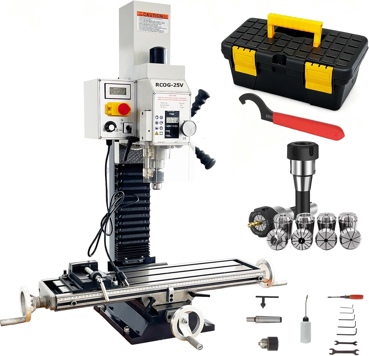 INTBUYING Benchtop Mini Milling Drilling Machine R8 Mill Drill Machine Precision Powerful Drill Mill Machine Micro Feed 50-2250rpm 1100W Metalworking Milling Machine for Professionals&Hobbyists 110V