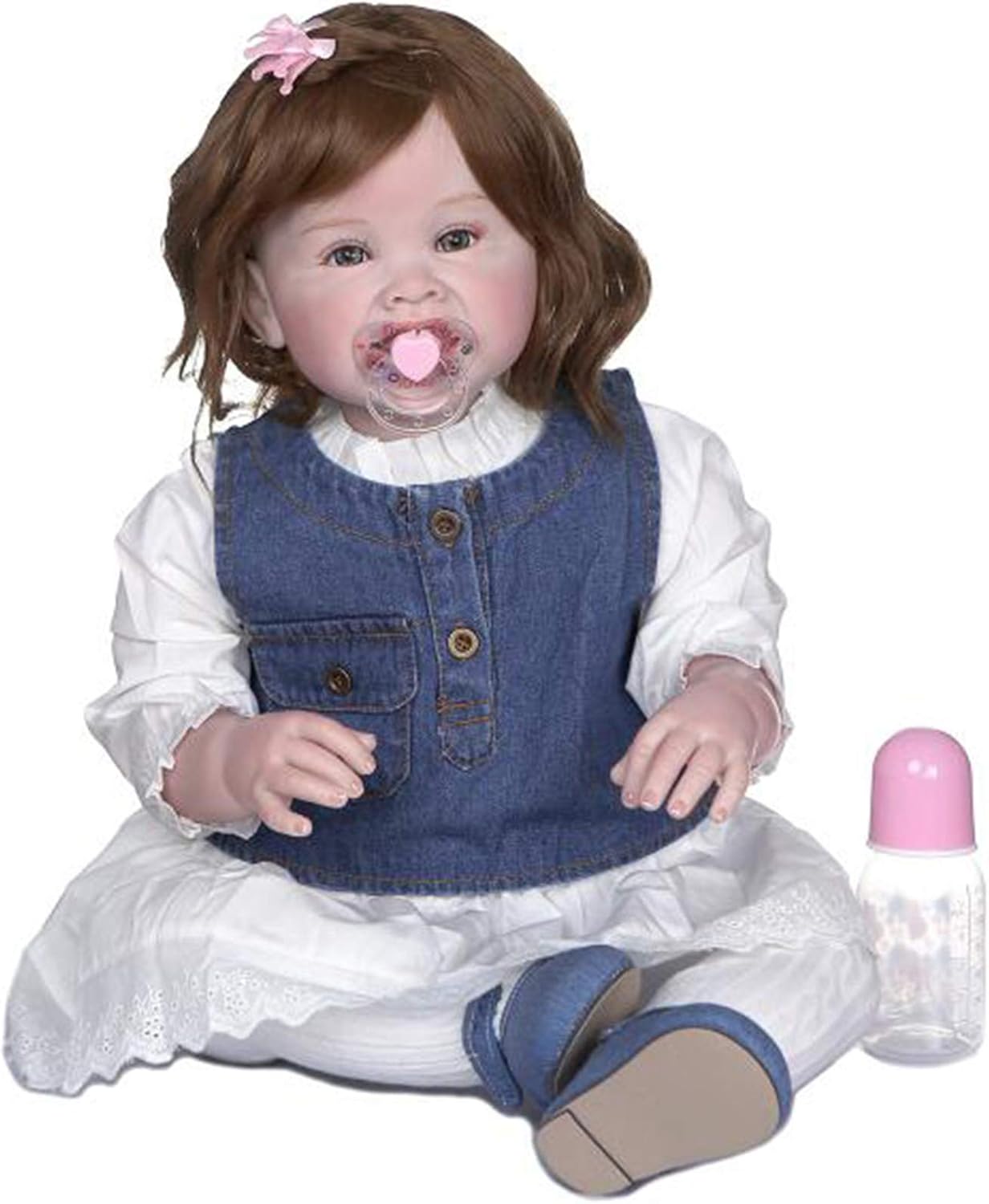 SHHYD 28 Inch Reborn Dolls Realistic Baby Silicone Vinyl & Cotton Body Toddler Dolls with Brown Hair Kids Gifts