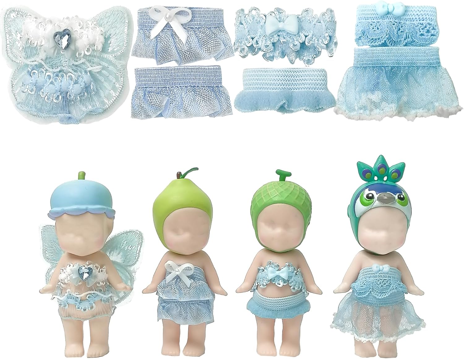 4 Sets Mini Doll Clothes for Sonny Angel, Tops and Skirts Fit for 3 Inch Collectible Dolls for Adult Collectors, Designed for Display and Decoration (Blueberry Fairy)