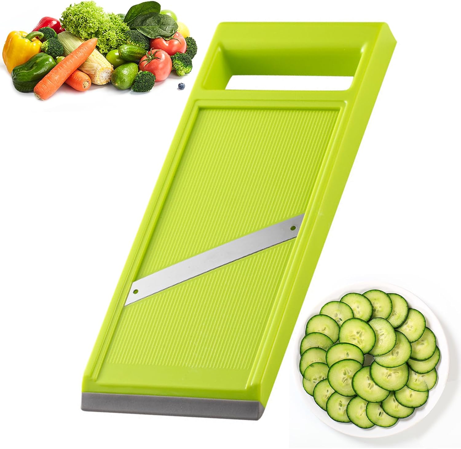 Portable Vegetable Slicer, Stainless Steel Handheld Mandoline, Potato Carrot Food Slicer, Chip Maker with Ergonomic Handle, Dish Washer Safe Cucumber Chopper, Kitchen Slicer for Onion Cheese