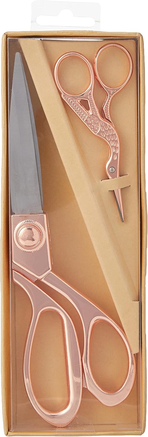 Milwards 2189014 Premium Gift Set-Includes Dressmaking Shears and Stork Embroidery Scissors, Metal, Rose Gold, 20cm and 9.5cm