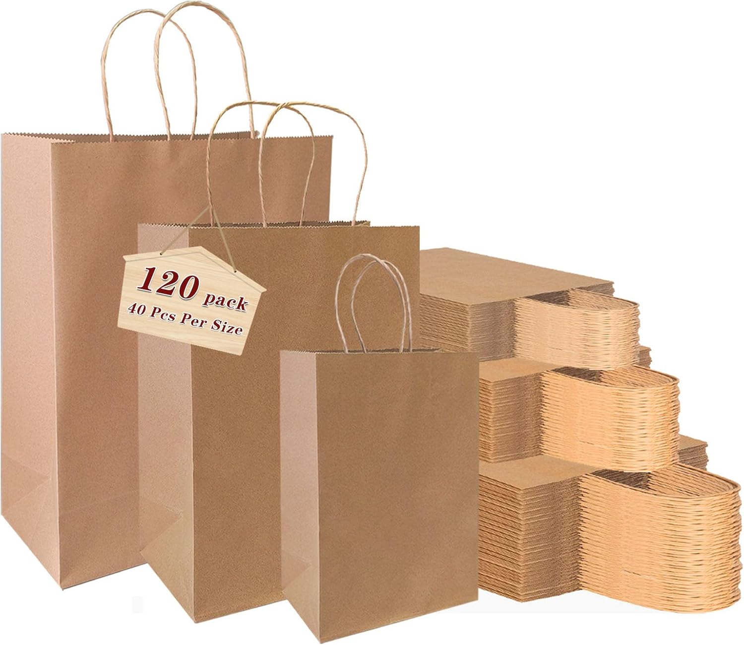 vanhel 120 pack Kraft Paper bags with Handles,Assorted Sizes Gift Bags Bulk Kraft Paper Bags, Weeding,Birthday, Favor,Party,Retail Merchandise Bags…