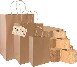 vanhel 120 pack Kraft Paper bags with Handles,Assorted Sizes Gift Bags Bulk Kraft Paper Bags, Weeding,Birthday, Favor,Party,Retail Merchandise Bags…