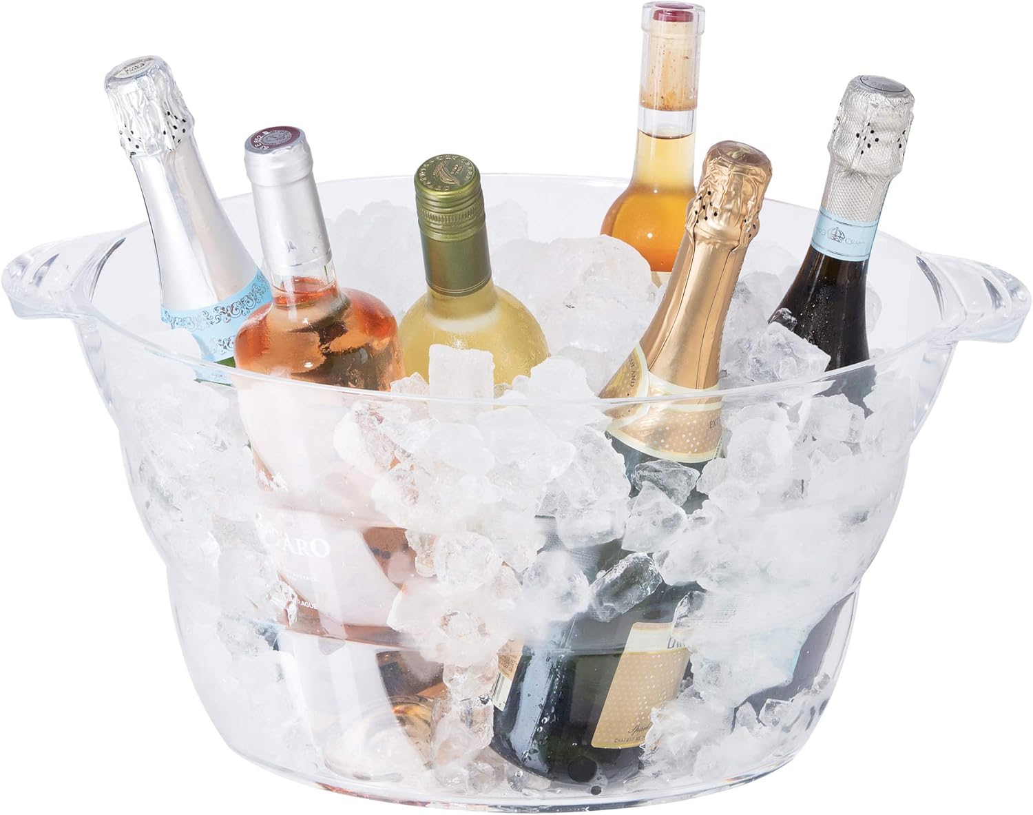 Oggi Acrylic Oval Party Tub - Clear Beverage Cooler w/Handles, Wine Cooler, Beer Chiller, Ideal Party Tubs for Drinks, Use Ice Tub for Indoor or Outdoor Bars, 18.5" x 11"