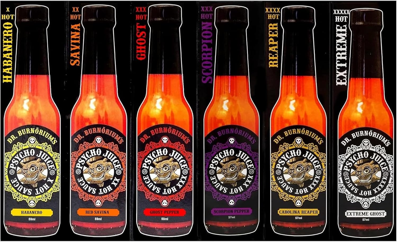 Psycho Juice Mini Six Pack Hot Chilli Pepper Sauce 6 x 59ml Bottles