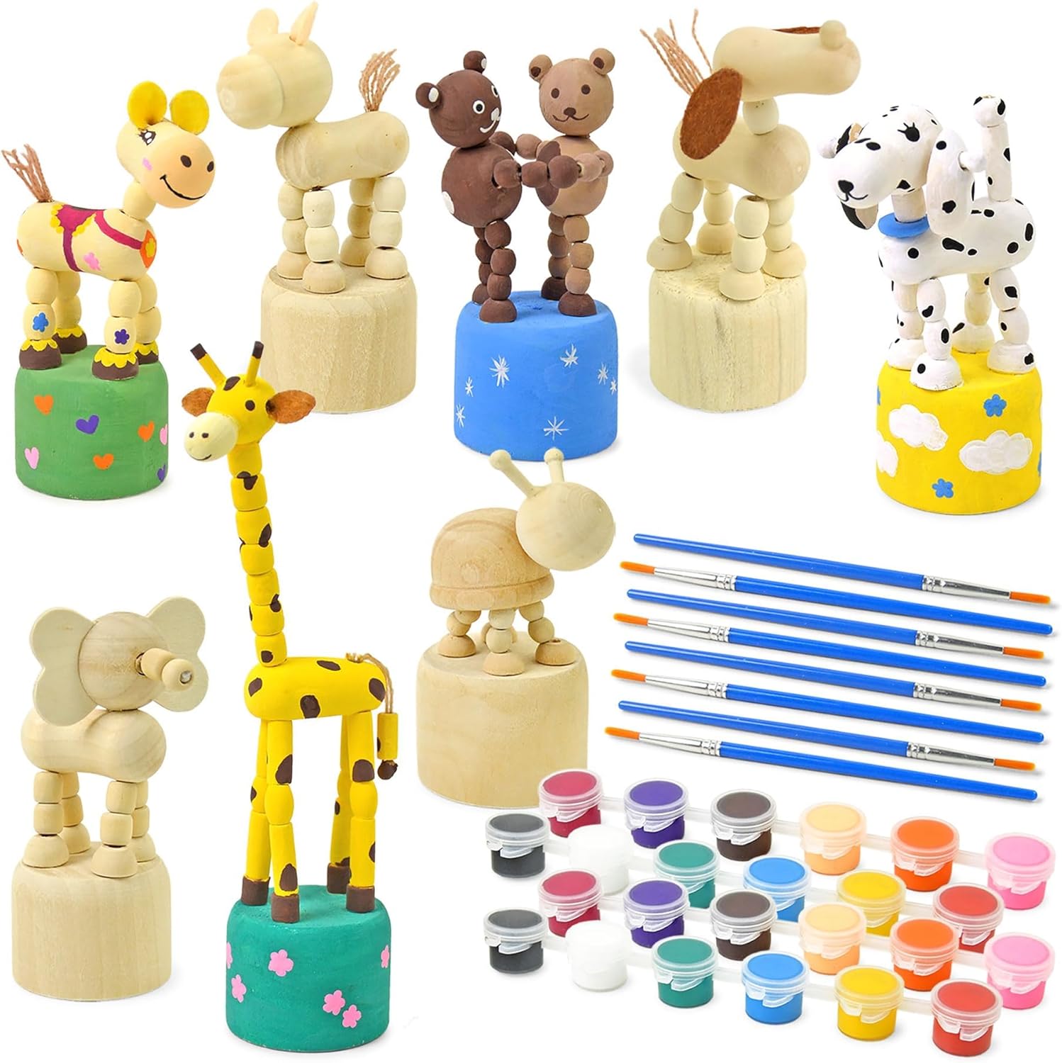Vileafy Crafts for Kids, Painting Kits for Kids Ages 4-8 with Paints & 8 Brushes, DIY Arts and Crafts for Boys and Girls, Unfinished Wood Figures for Painting Party Favors