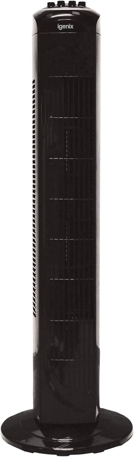 Igenix DF0030BL Oscillating Tower Fan, 30 Inch, 3 Speed Settings, 2 Hour Timer with Auto Shut Off, Black