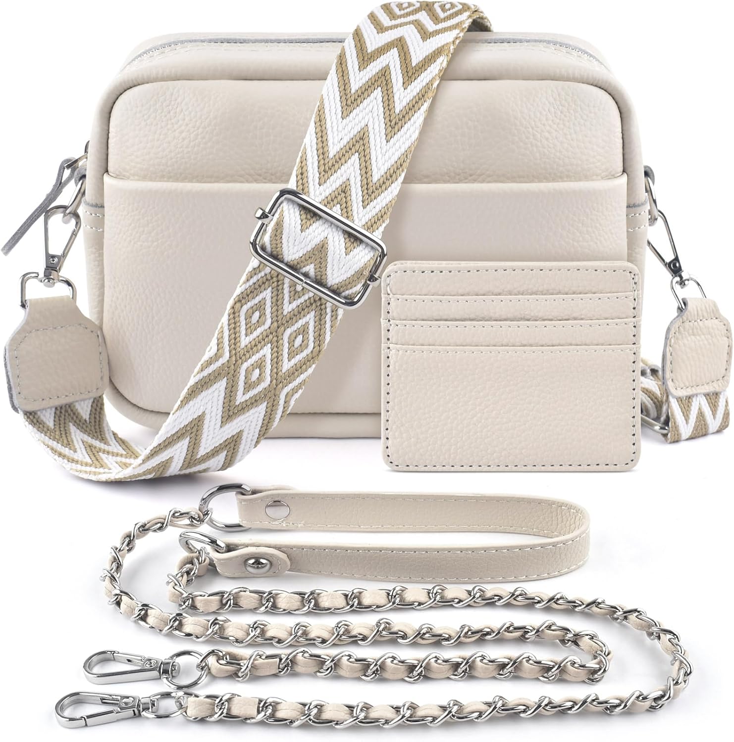 BROTOU Crossbody Bag for Women, Leather Handbag & Shoulder Bag with Adjustable Wide Strap, Chain Strap & 3-Slot Card Holder, Camera Cross Body Bag for Lady Girl Shopping Daily Use