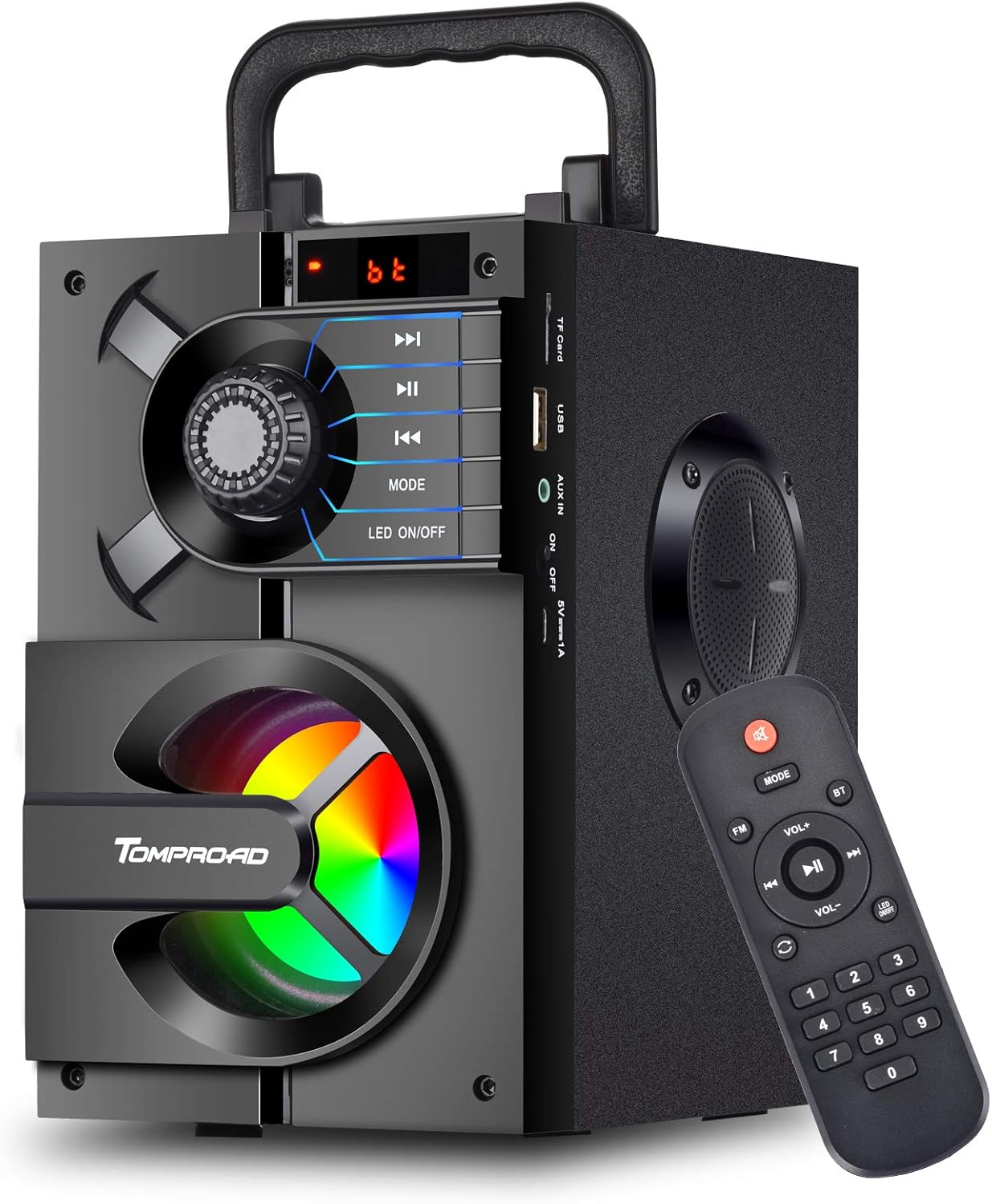 Portable Bluetooth Speakers with Subwoofer Wireless Stereo Sound Rich Bass, Outdoor Party Speaker Support Remote Control FM Radio LED Lights for Home, Travel, Camping