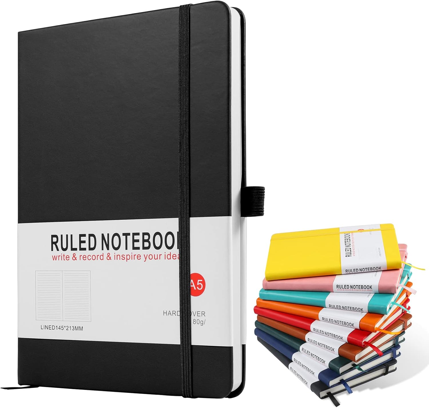 A5 Notebook, Journal Note Pad Hardback Journal Notebook A5 Notepad Composition Notebooks PU Leather Notebook for Office School Home Business Writing & Note Taking 200 Pages (100 Sheets)-Black